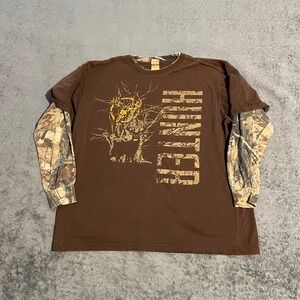 Vintage Buck Wear Mens Hunter Graphic Camo Layered Long Sleeve T-Shirt Brown 2XL